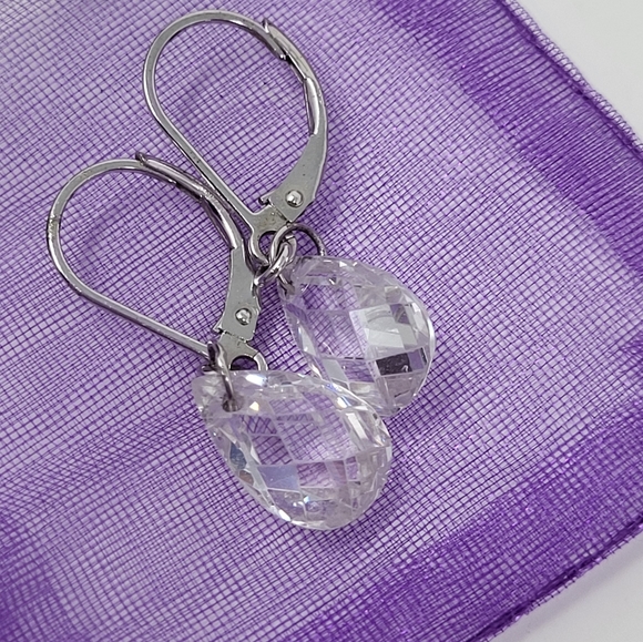 JCM Jacmel Diamonique Cubic Zirconia 925 Silver Pierced Leverback Earrings - Picture 5 of 6